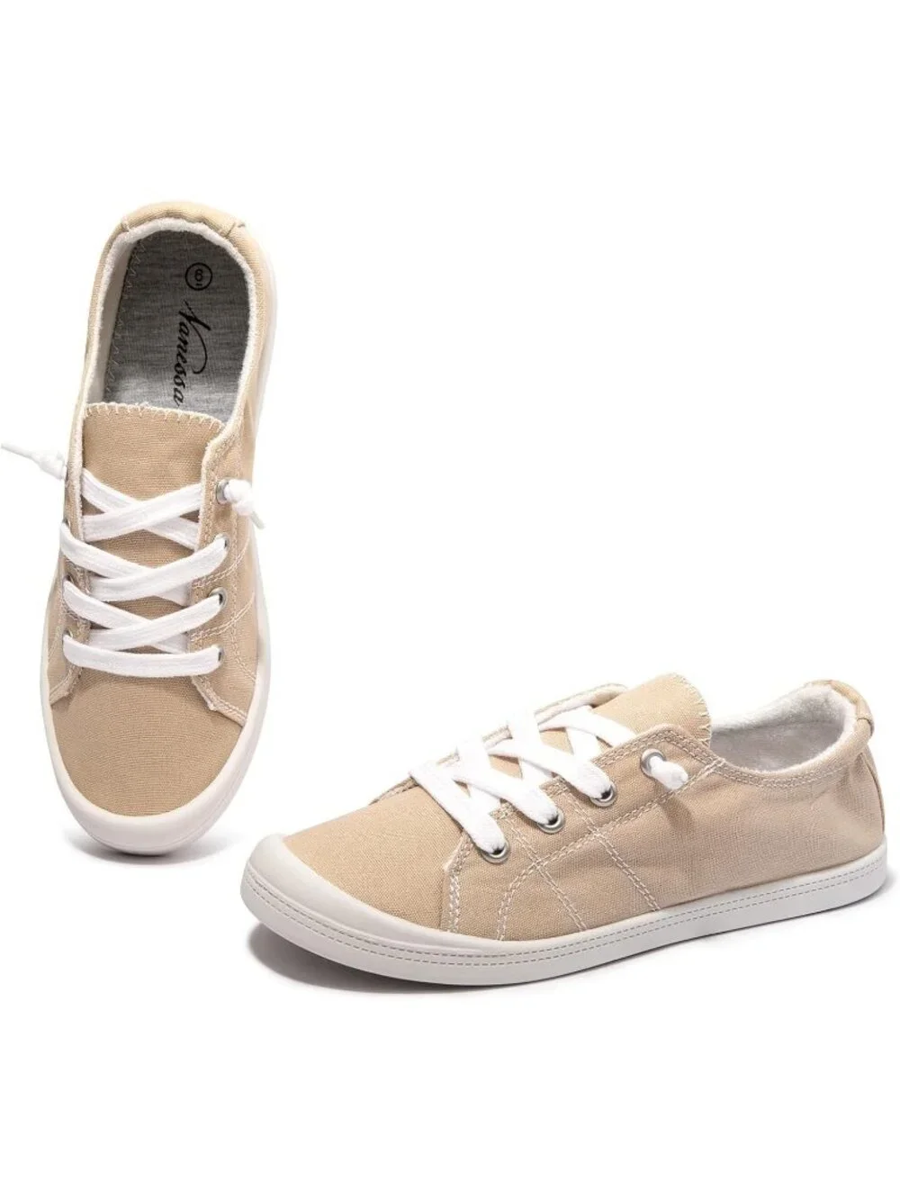 Women's Light Coffee Canvas Low Top Classic Non Slip Rubber Outsole Flat Sneaker